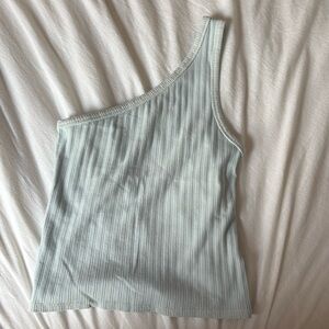 American Eagle Outfitters One-Shoulder Ribbed Tank - Light Blue